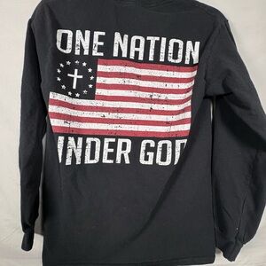 Patriotic Black Long Sleeve Tee with PK Logo and Flag on back and sleeve